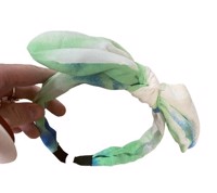 Bred stof hårbøjle, sløjfe; blå/grøn